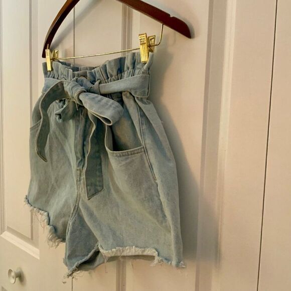 Vervet Paperbag Belted Denim Shorts Light Wash Elastic Waist Medium - Picture 5 of 12